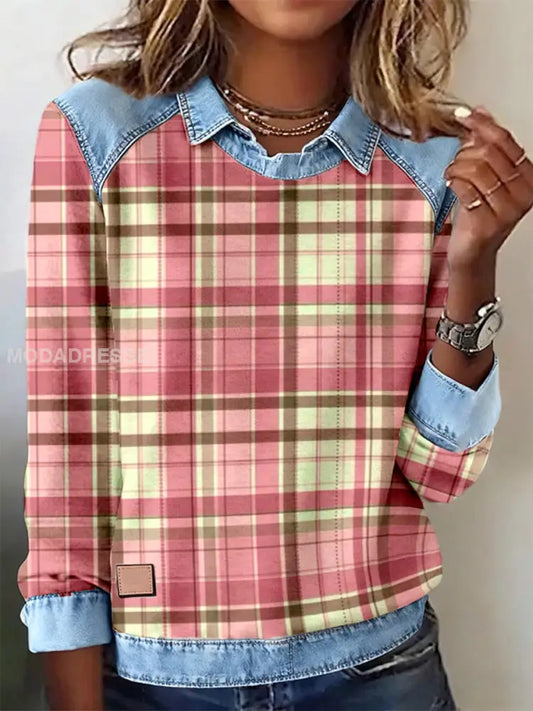 Kvinnors rosa plaid mönster mönster konst Sweatshirt som bild / S