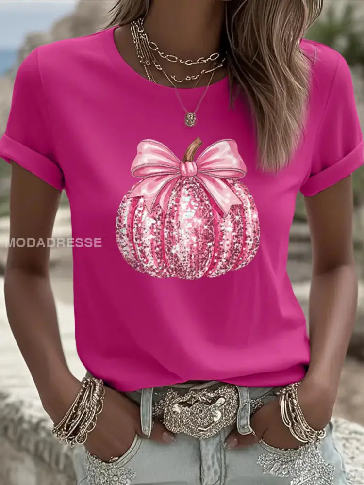 Kvinnors rosa pumpa Print Bröstcancer medvetenhet Support Tee rosröd / S