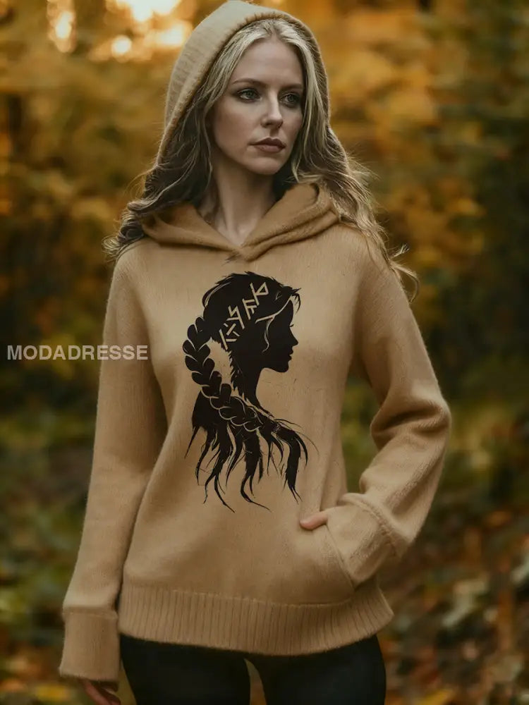 Kvinnors snygga Viking fläta Siluette Print flerlog / S