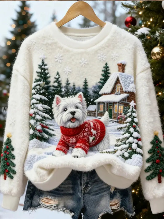 Kvinnors söta julhund konst Skriv ut Casual Flannel tröjar som bild / S
