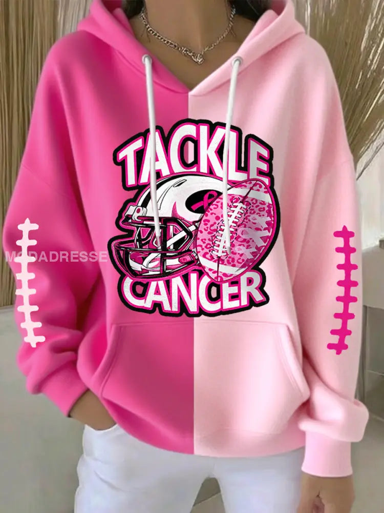 Kvinnors tackla bröstcancer fotbollsdagen bröstcancer medvetenhet Support Hoodie. runk / S