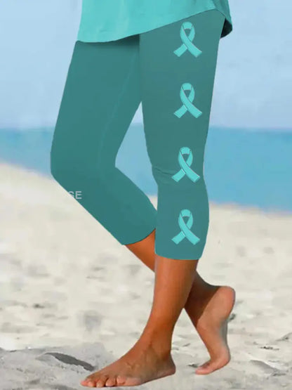 Kvinnors Teal Ribbon Ovarian cancer medvetenhet Stöd beskärda Leggings blågrön / S