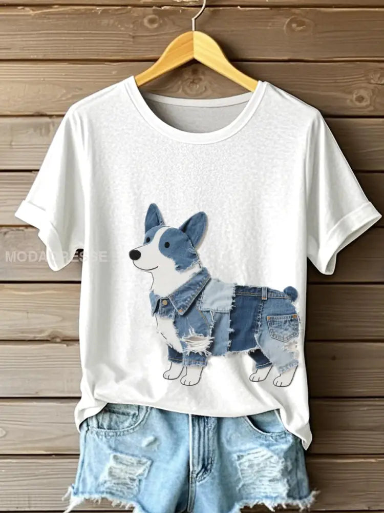 Kvinnors vackra Corgi mönster mönster mönster konst T-shirt vitt / S