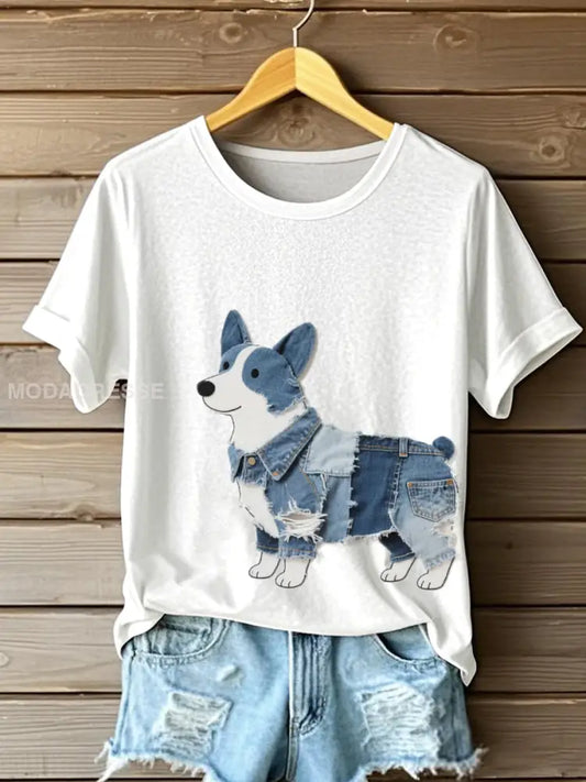 Kvinnors vackra Corgi mönster mönster mönster konst T-shirt vitt / S