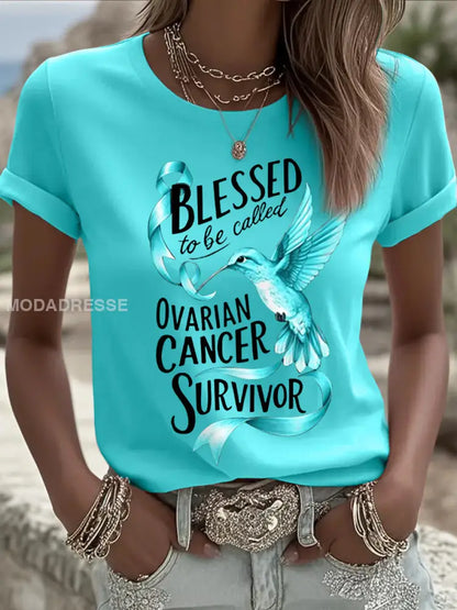 Kvinnors välsignade att kallas äggstockscancer Survivor Tee blå grön / S