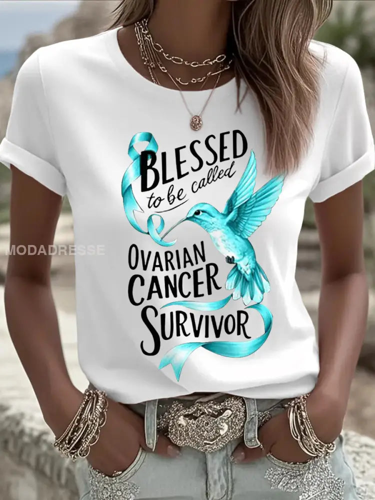 Kvinnors välsignade att kallas äggstockscancer Survivor Tee vit / S
