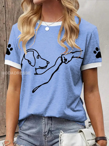 Kvinnors vård för djur Hund High Fives Print T-shirt ljusblått / S