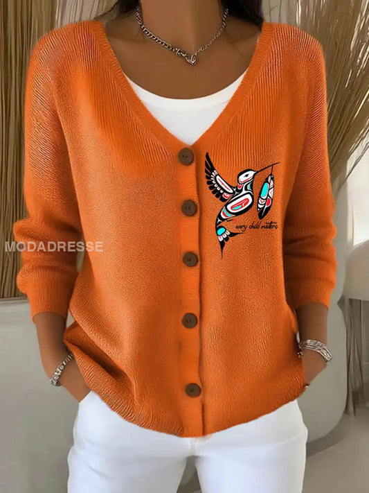 Kvinnors varje barn ärenden tryckt Casual Cardigan oräng / S