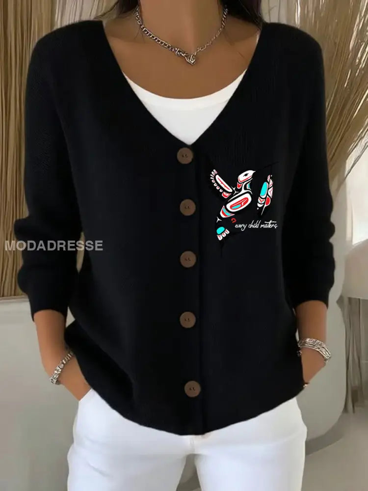 Kvinnors varje barn ärenden tryckt Casual Cardigan svart / S