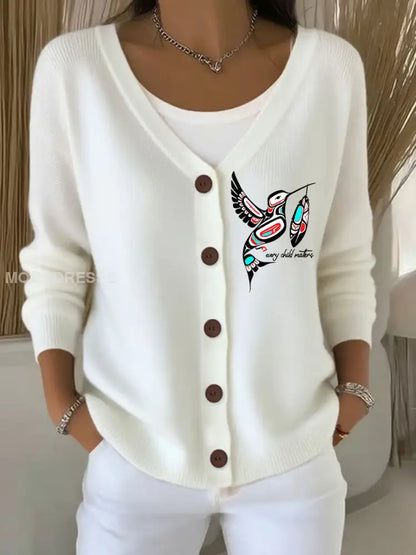 Kvinnors varje barn ärenden tryckt Casual Cardigan vit / S