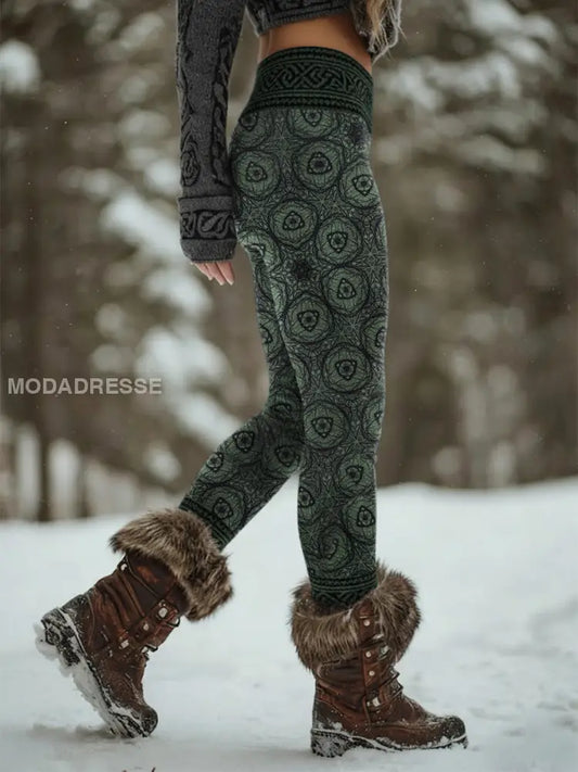 Kvinnors Viking Celtic Knop Runes Gradient Sport Stretch Leggings grönt / S