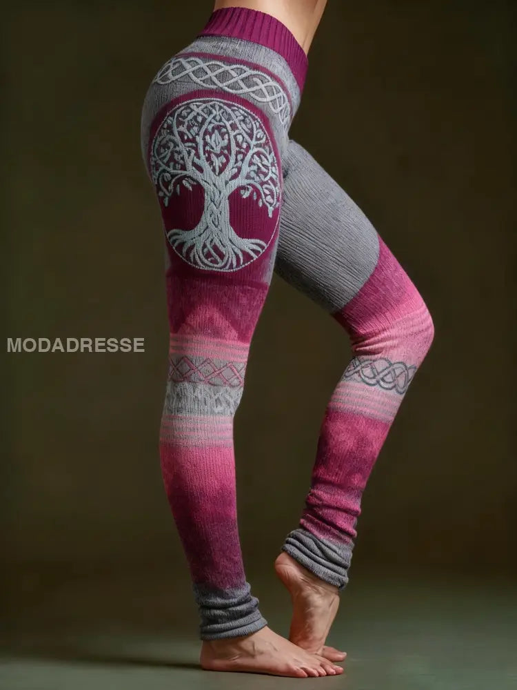 Kvinnors Viking keltisk knop träd liv Gradient Sport Stretch Leggings mörk rosa / S
