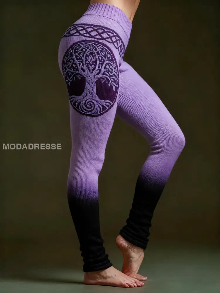 Kvinnors Viking keltisk knop träd liv Gradient Sport Stretch Leggings mörkt / S