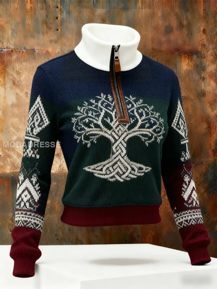 Kvinnors viking keltiska knop träd av liv Gradient Fleece-lined blixtlås Hoodie blå / S
