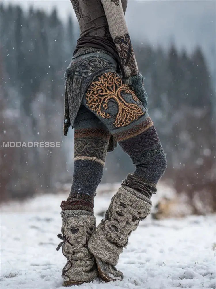 Kvinnors Viking keltiska träd av livet Sticka Leggings svart / S