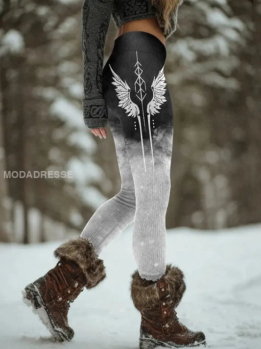 Kvinnors viking keltiska vingar Gradient Sticka Leggings grå / S