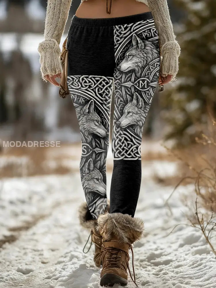 Kvinnors Viking Print Bekväma Tight Byxor som bild / S