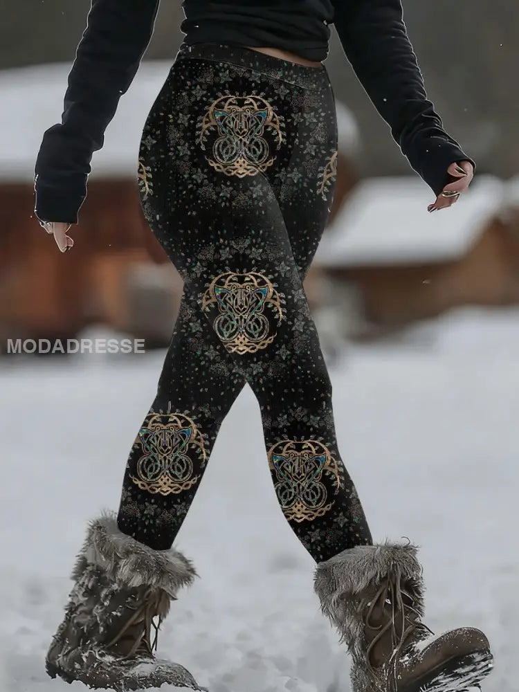 Kvinnors Viking Print Bekväma Tight Byxor som bild / S
