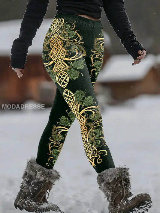 Kvinnors Viking Print Bekväma Tight Byxor som bild / S
