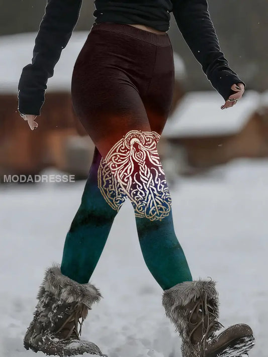 Kvinnors Viking Print Bekväma Tight Byxor som bild / S