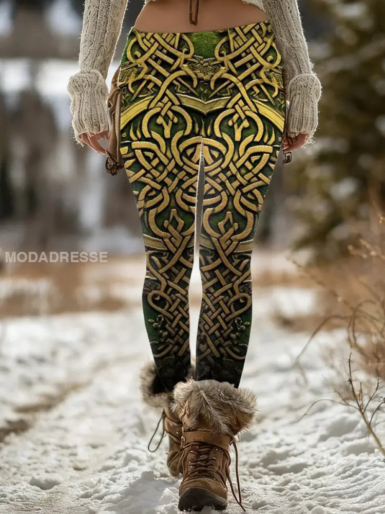 Kvinnors Viking Print Bekväma Tight Byxor som bild / S