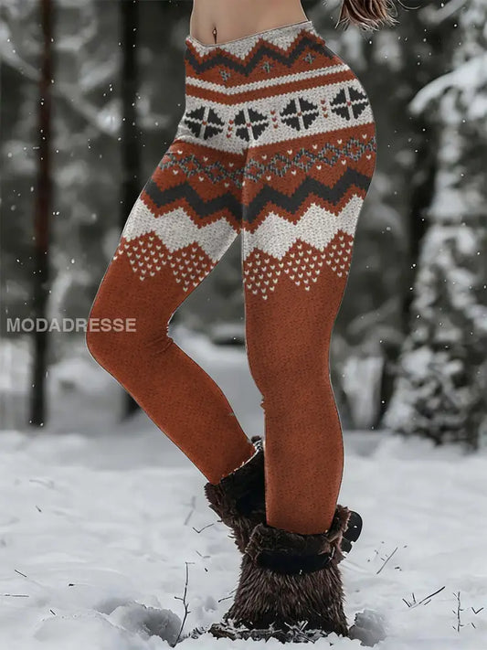 Kvinnors Viking Print Casual Leggings brun / S