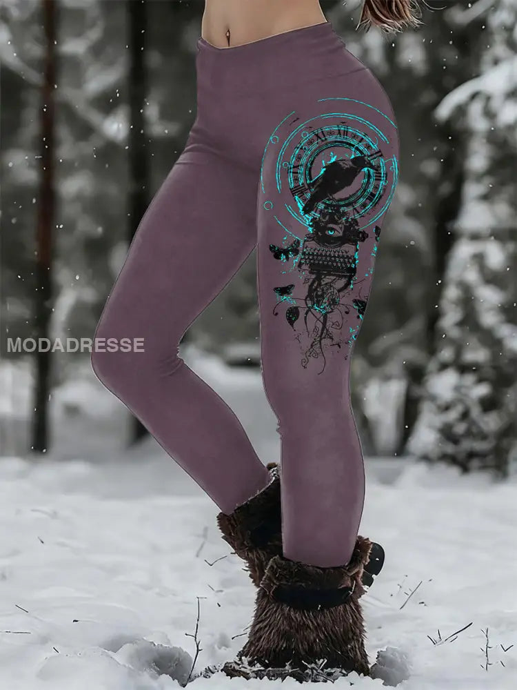 Kvinnors Viking Print Casual Leggings ljus purpura / S