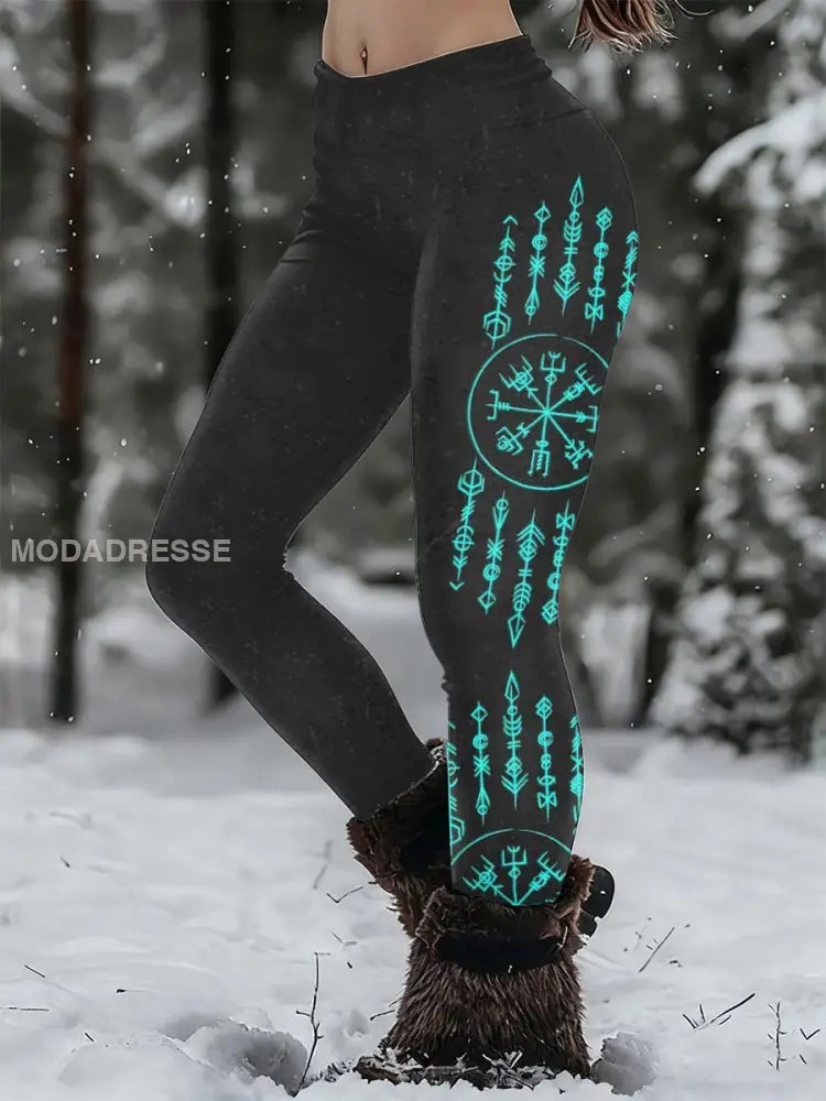 Kvinnors Viking Print Casual Leggings svart / S