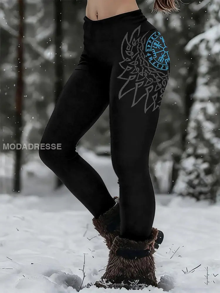 Kvinnors Viking Print Casual Leggings svart / S