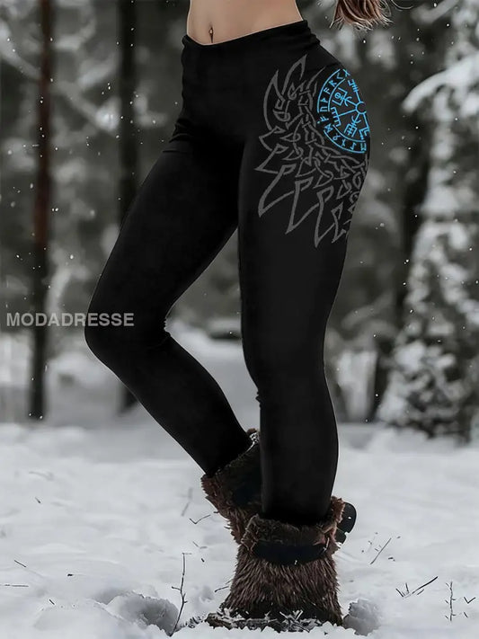 Kvinnors Viking Print Casual Leggings svart / S