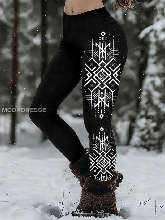 Kvinnors Viking Print Casual Leggings svart / S