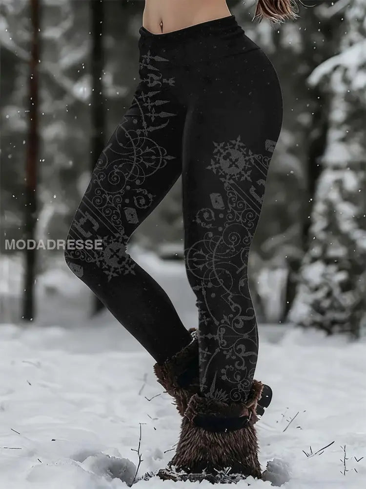 Kvinnors Viking Print Casual Leggings svart / S