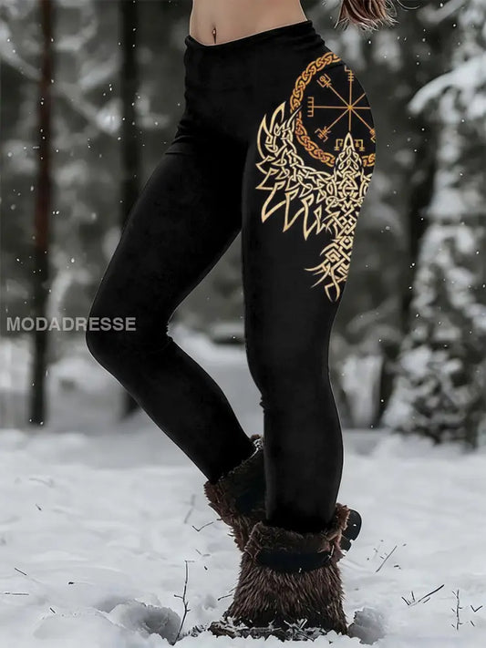 Kvinnors Viking Print Casual Leggings svart / S