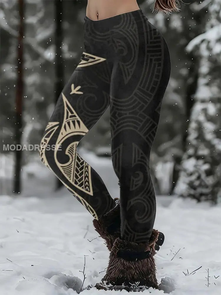 Kvinnors Viking Print Casual Leggings svart / S