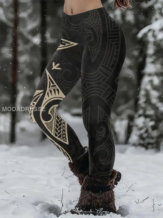 Kvinnors Viking Print Casual Leggings svart / S