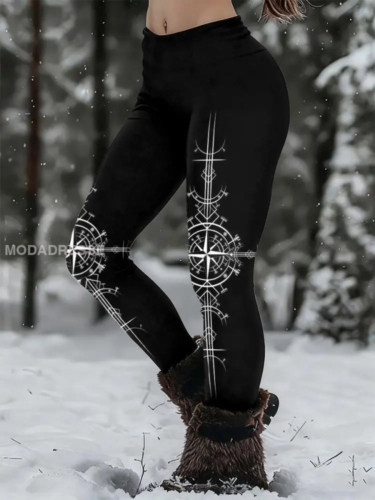 Kvinnors Viking Print Casual Leggings svart / S