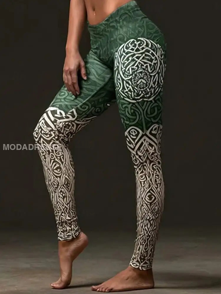 Kvinnors viking stil Leggings grönt / S
