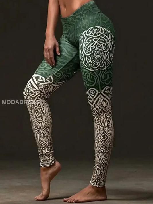 Kvinnors viking stil Leggings grönt / S