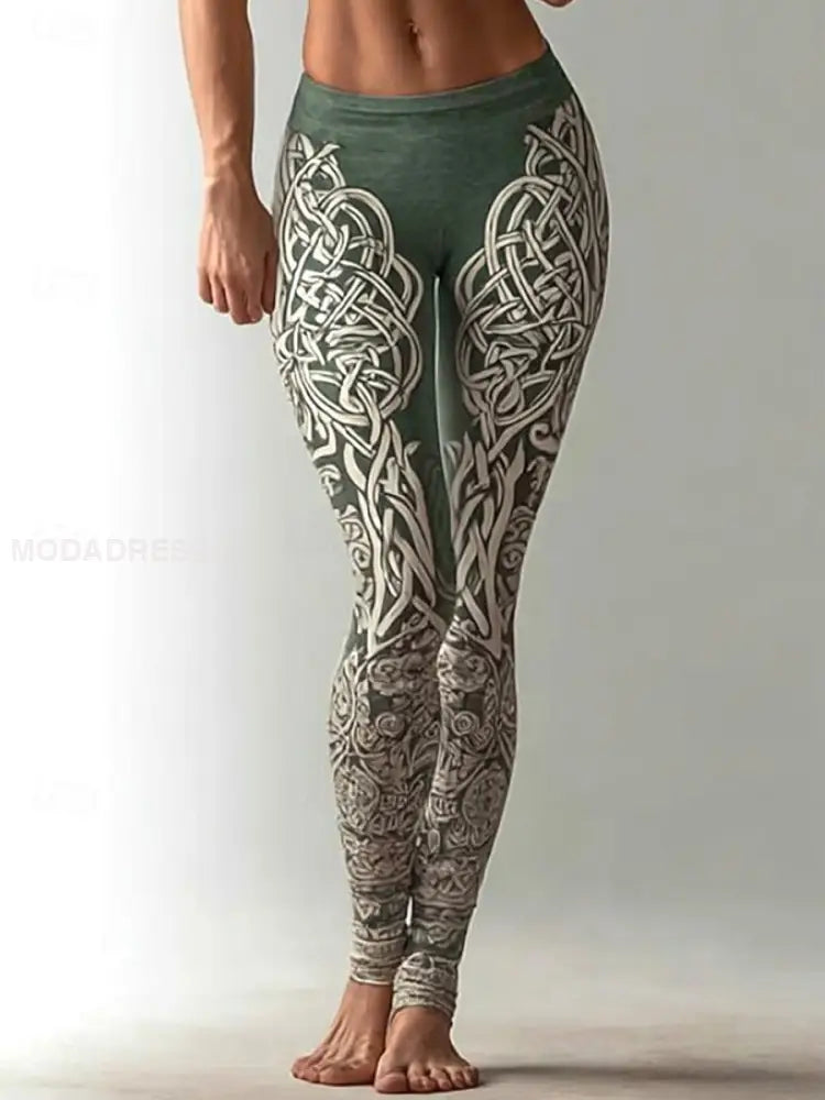 Kvinnors viking stil Leggings grönt / S