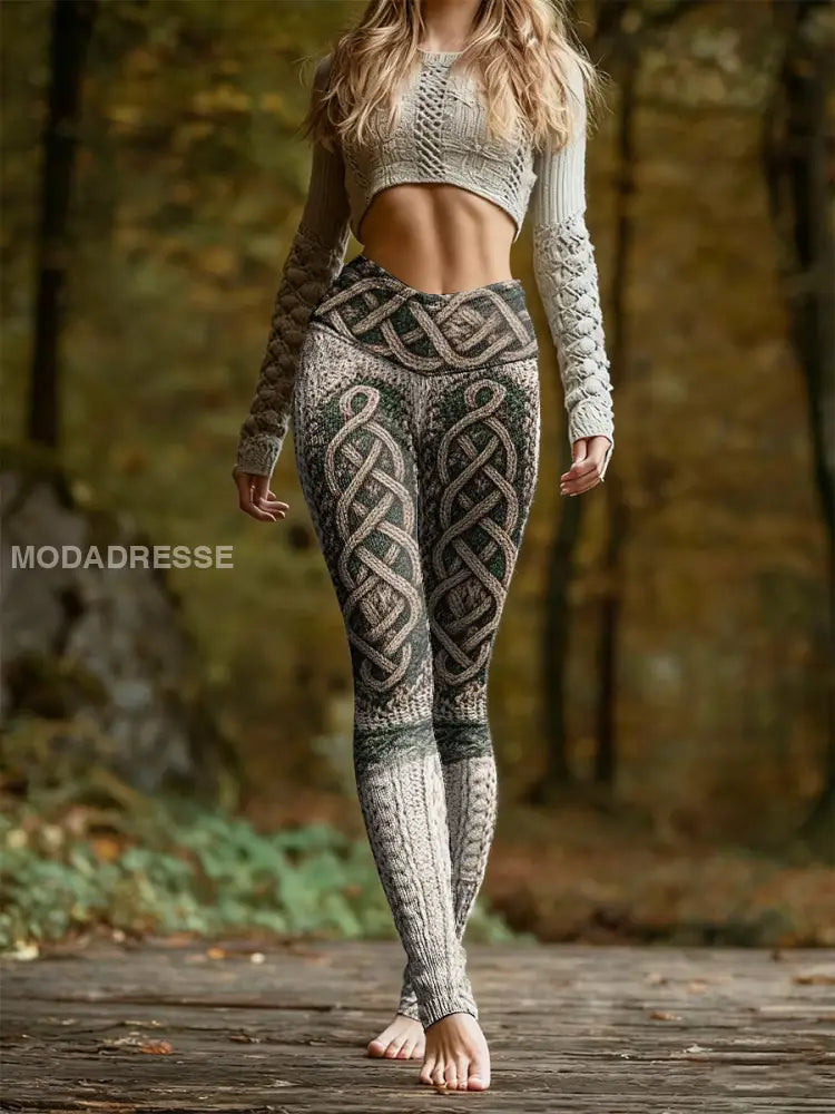Kvinnors Viking Totem Skriv ut Casual Leggings bäie / S