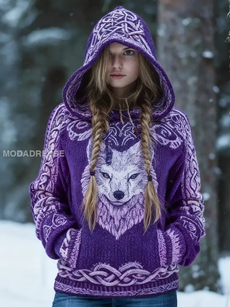 Kvinnors Viking varg Viking keltisk knop Skriv ut långärmslöjd tröjar mörkt / S