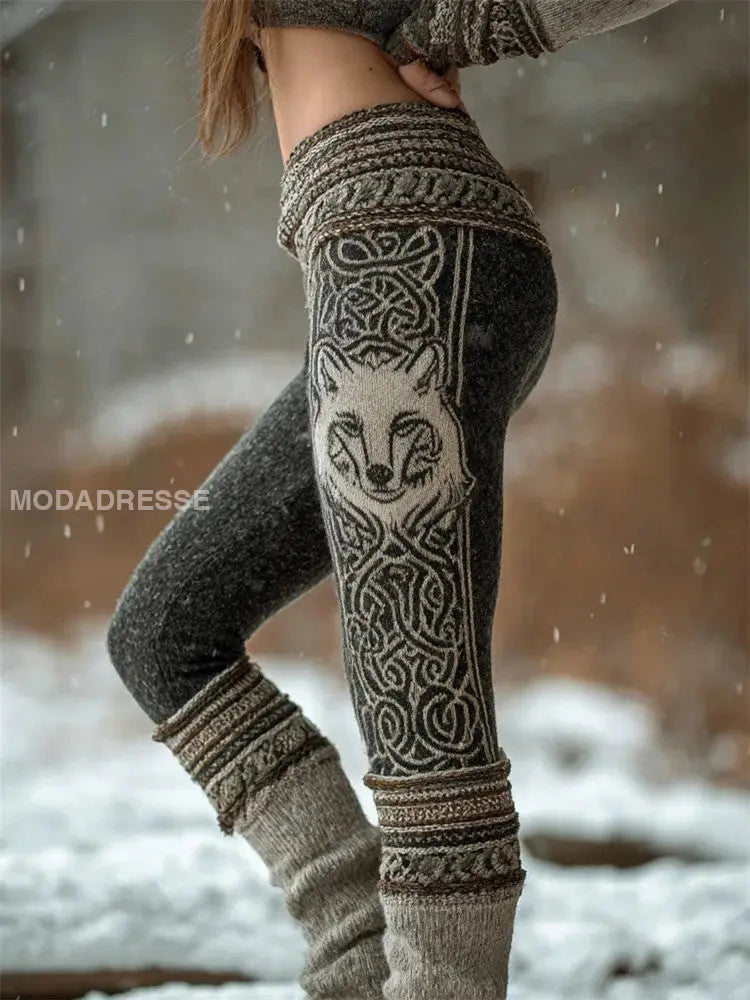 Kvinnors Viking Wolf Celtic Knop träd liv Gradient Sport Stretch Leggings grå / S