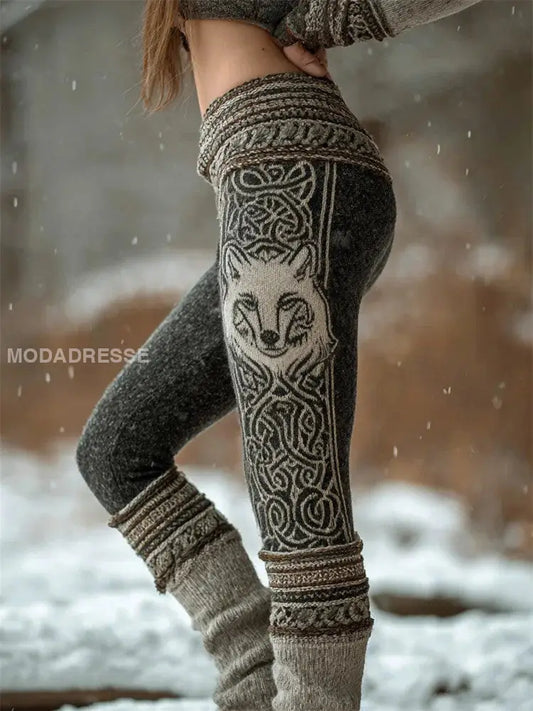 Kvinnors Viking Wolf Celtic Knop träd liv Gradient Sport Stretch Leggings grå / S