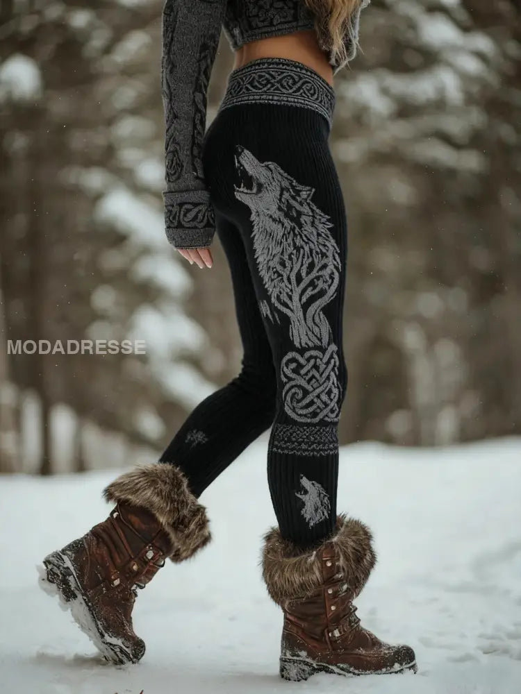 Kvinnors Viking Wolf Celtic Knop träd liv Gradient Sport Stretch Leggings svart / S