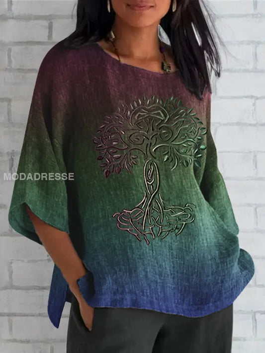 Kvinnors vikinga liv i träd konstlinn Skriv ut Casual tröja som bild / S