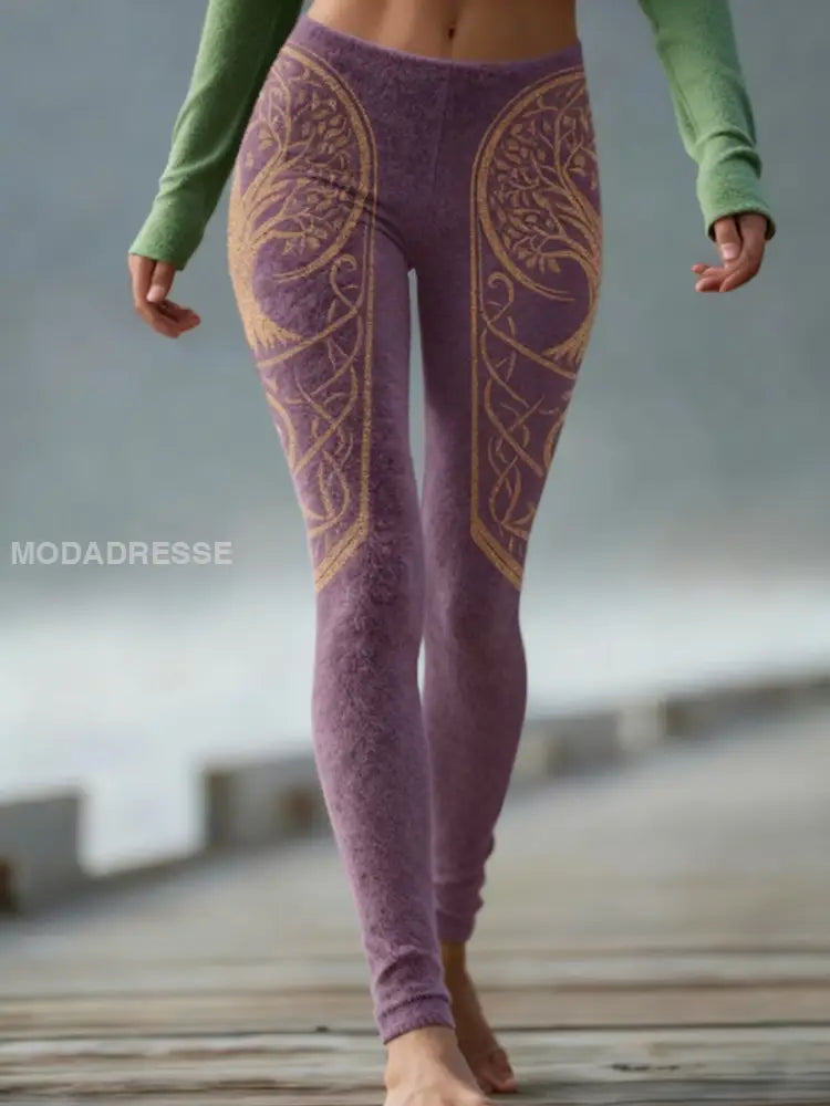 Kvinnors vikinga träd av liv Velvet Leggings mörkt / S