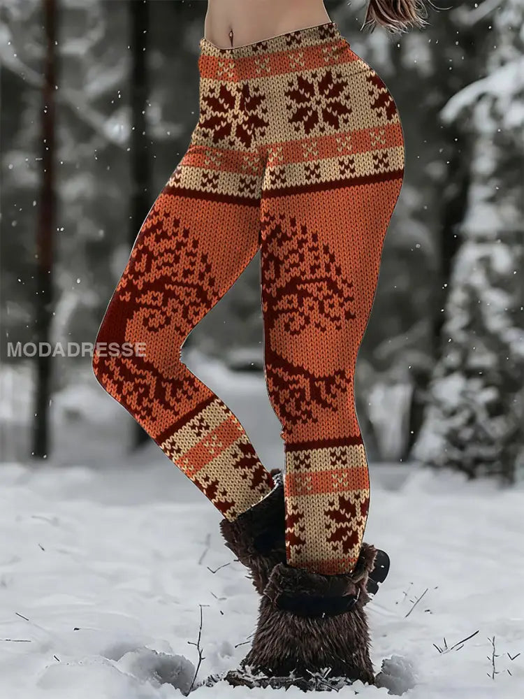 Kvinnors vikinga träd av livet Print Casual Leggings oräng / S