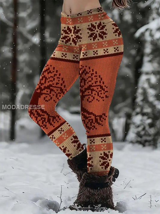 Kvinnors vikinga träd av livet Print Casual Leggings oräng / S