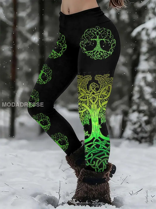 Kvinnors vikinga träd av livet Print Casual Leggings svart / S