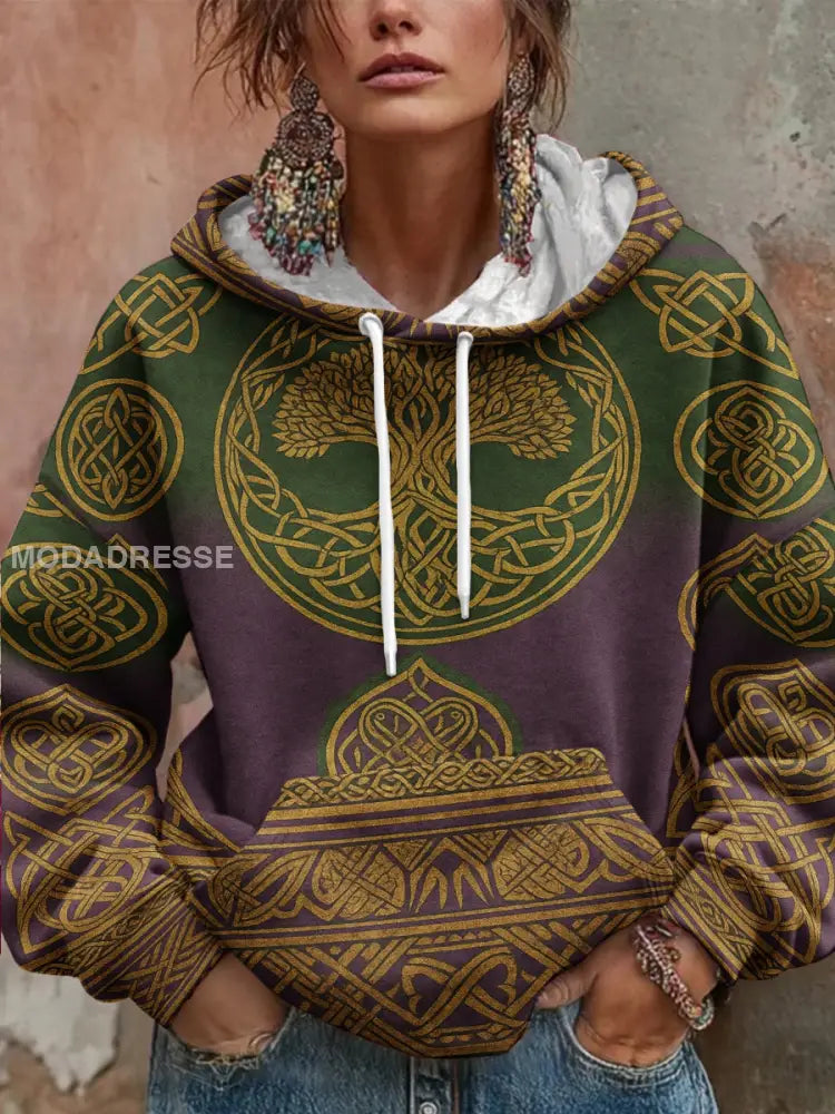 Kvinnors vikinga träd i livet Gradient Hooded Sweatshirt mörkt / S